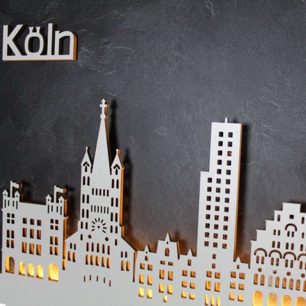 Skyline “KÖLN” – Highlights der Stadt | Wandbild aus Holz (128cm)