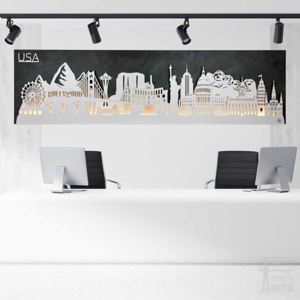 Skyline "USA" - Beleuchtete Dekoration als Wandbild - Weltkarten & Skylines von merk!echt