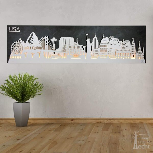 Skyline "USA" - Beleuchtete Dekoration als Wandbild - Weltkarten & Skylines von merk!echt