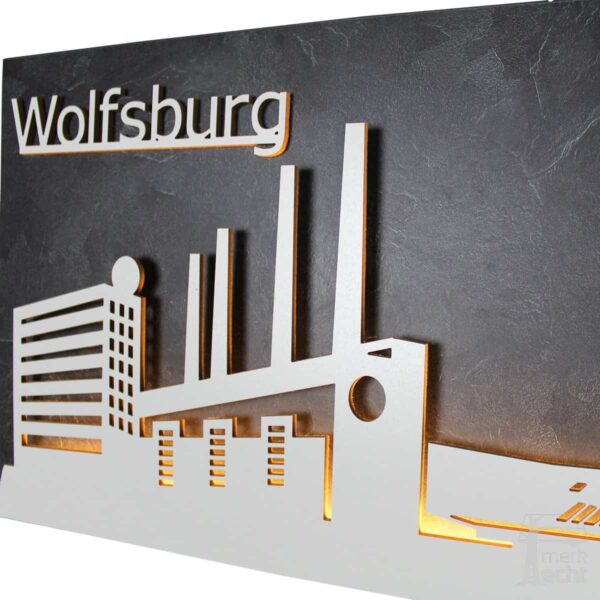 Skyline "Wolfsburg" - Beleuchtete Dekoration als Wandbild - Weltkarten & Skylines von merk!echt