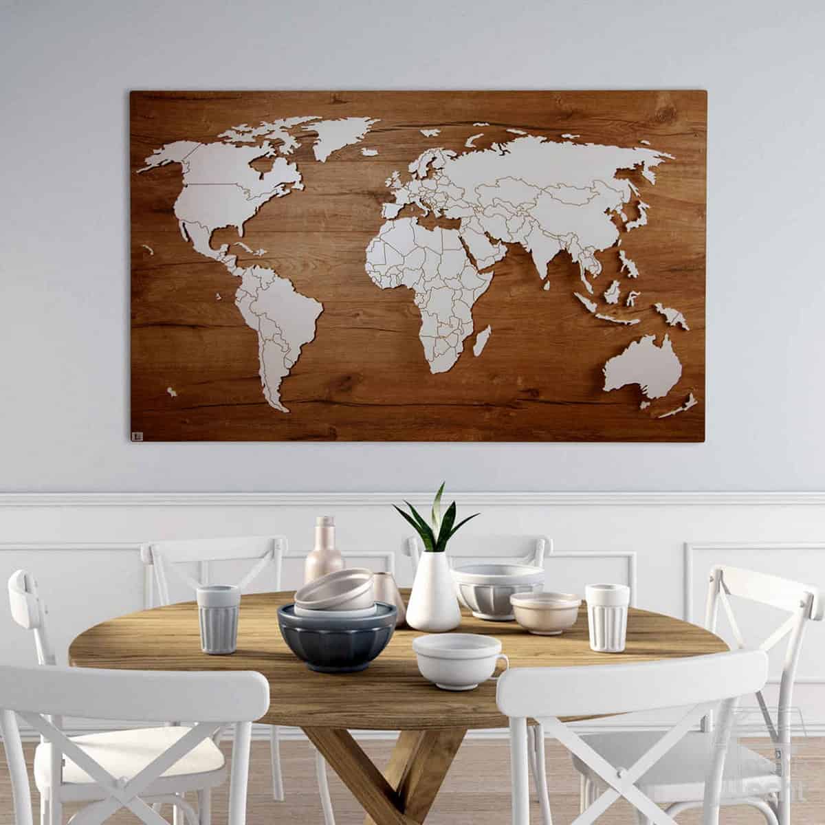 Hochwertig Holz Weltkarte Weltkarte Wand Braun 