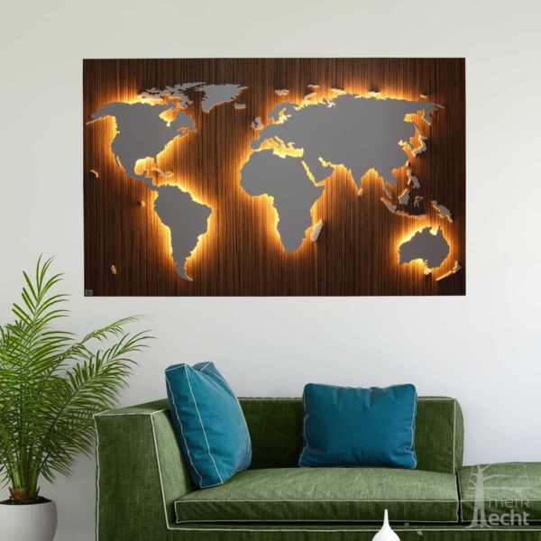 Eine Weltkarte für die Ewigkeit: Hochwertige Verarbeitung, bester Service - Beleuchtete Dekoration als Wandbild - Weltkarten & Skylines von merk!echt