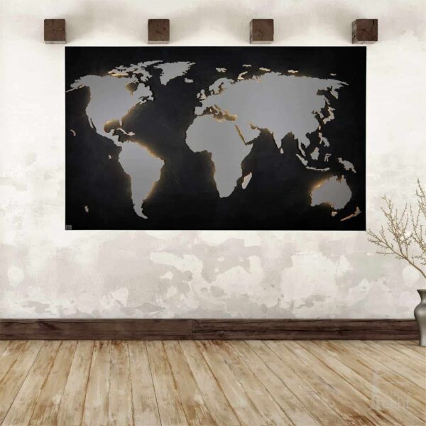 Weltkarte-Schiefer-Wandbild-Beleuchtet-WeißesKontinente-Holz-Welt-Karte-XXL-WelkartenAusHolz