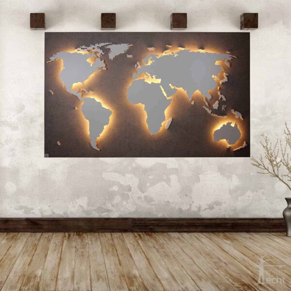 Weltkarte-Beton-Wandbild-Beleuchtet-WeißesKontinente-Holz-Welt-Karte-XXL-WelkartenAusHolz-WeißeKontinente-KontinenteHolz